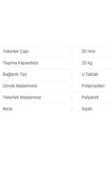 4 Adet Plastik 18mm U Tablalı Geçme Mobilya Tekerleği 406 Mps