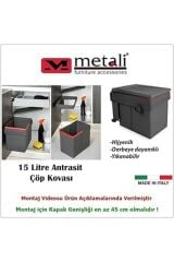 Metali Dolap Içi Çöp Kovası Antrasit 15 L